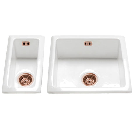 Astini Hampton 150 1.5 Bowl White Ceramic Undermount Kitchen Sink with Waste