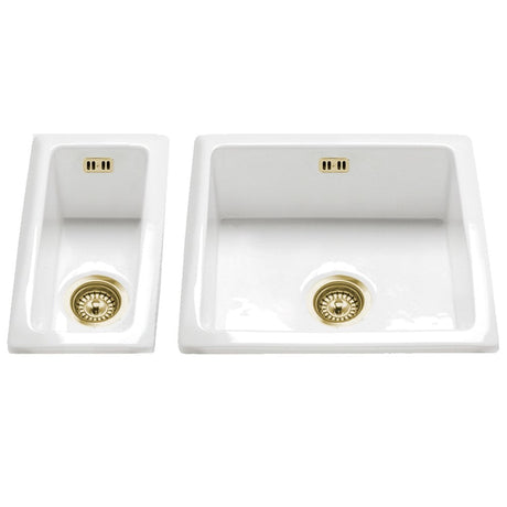 Astini Hampton 150 1.5 Bowl White Ceramic Undermount Kitchen Sink with Waste