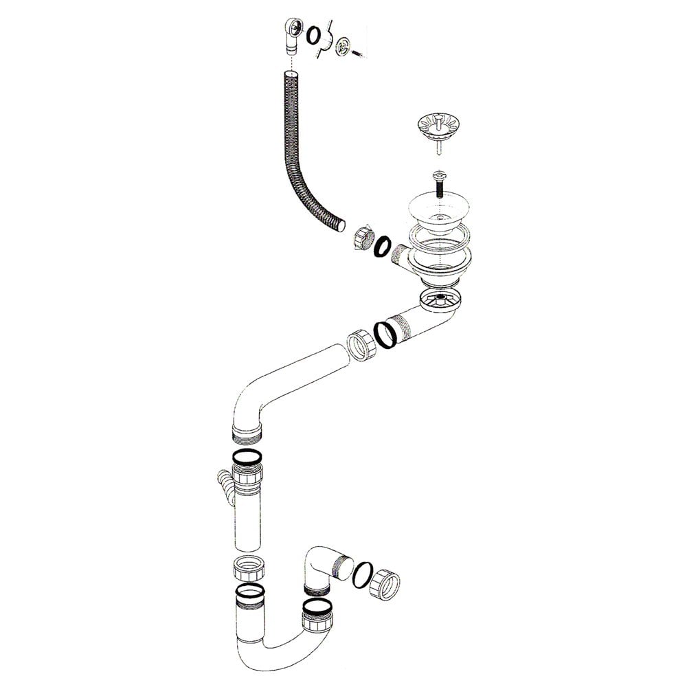 1.0 Bowl Stainless & Granite Sink Waste, Round Overflow & Plumbing Kit