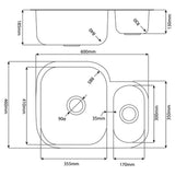 Astini Renzo 1.5 Bowl Brushed Stainless Steel Undermount Kitchen, Sink Waste & Colander RHSB