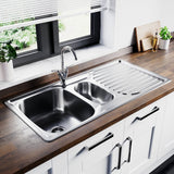 Astini Velia 1.5 Bowl Brushed Stainless Steel Kitchen Sink & Saturn B6008BS Tap