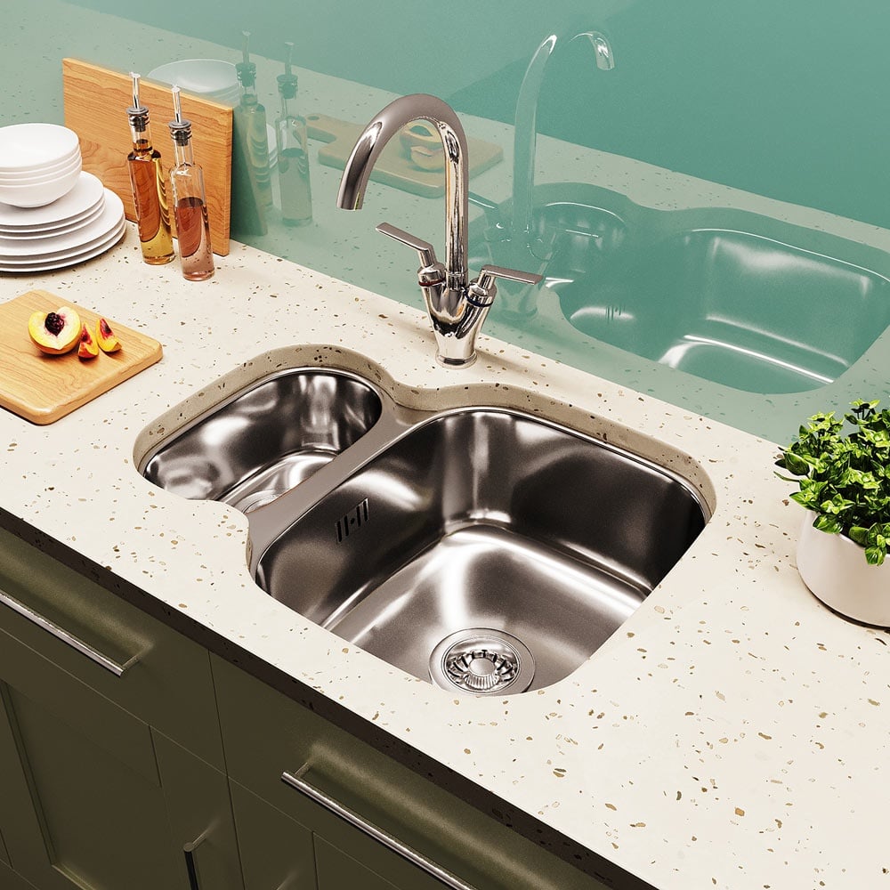 Astini Renzo 1.5 Bowl Stainless Steel Kitchen Sink, Waste & Saturn Tap