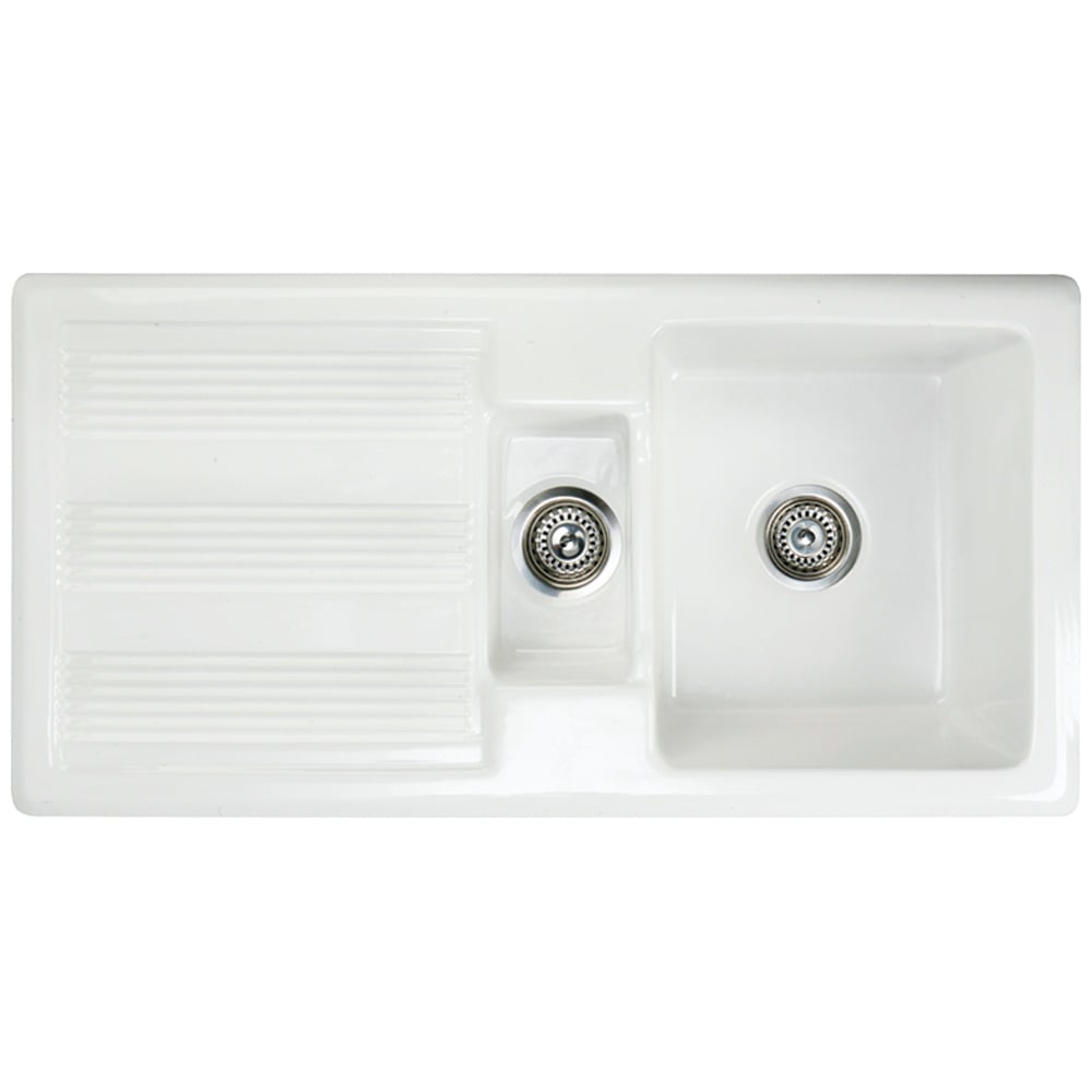 Astini Canterbury 150 1.5 Bowl Gloss White Ceramic Kitchen Sink & Colonial Tap