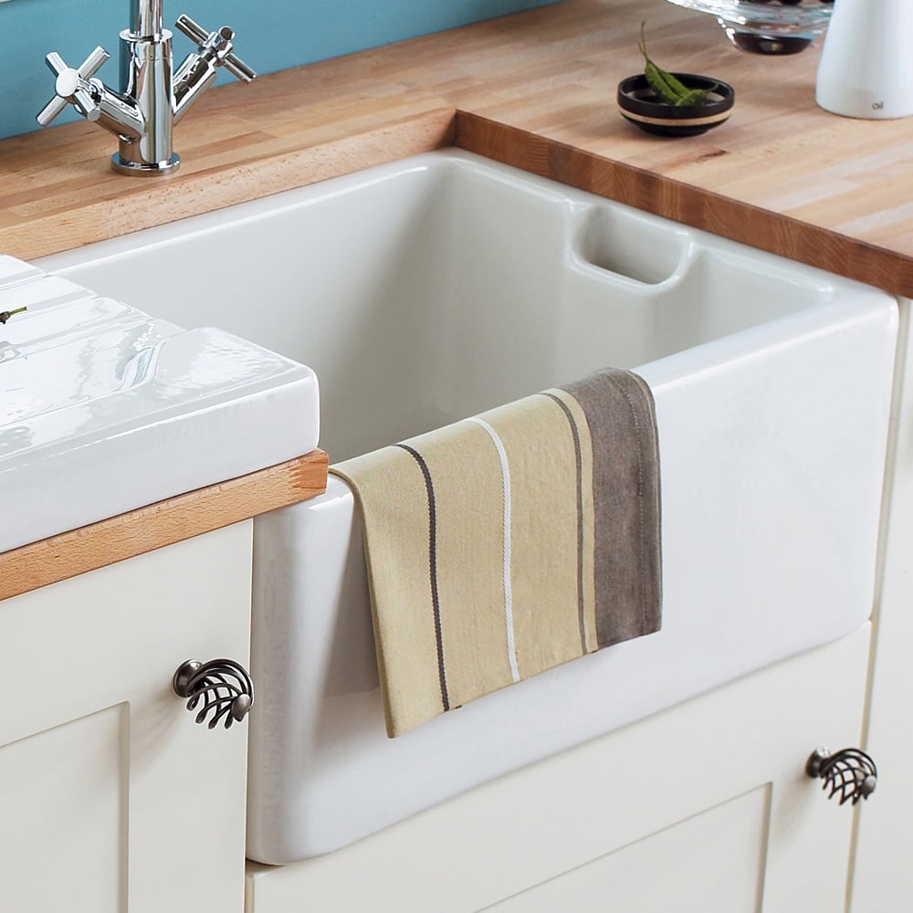 Astini Belfast 100 1.0 Bowl White Ceramic Kitchen Sink with Plug Waste
