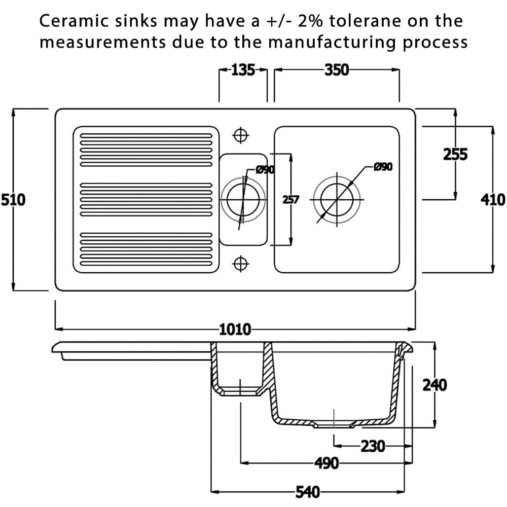 Astini Canterbury 150 1.5 Bowl Gloss White Ceramic Kitchen Sink with Waste Options