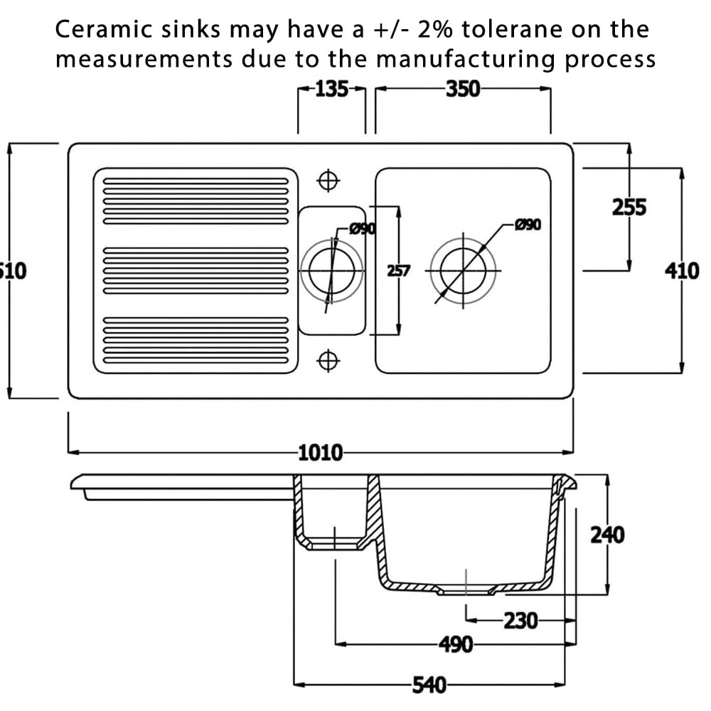 Astini Canterbury 150 1.5 Bowl Gloss White Ceramic Kitchen Sink & Colonial Tap