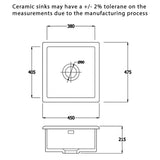 Astini Hampton 200 2.0 Bowl White Ceramic Undermount Kitchen Sink with Waste