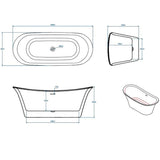 Astini Milla Double Ended Freestanding 1680x700mm Bath Tub & Waste