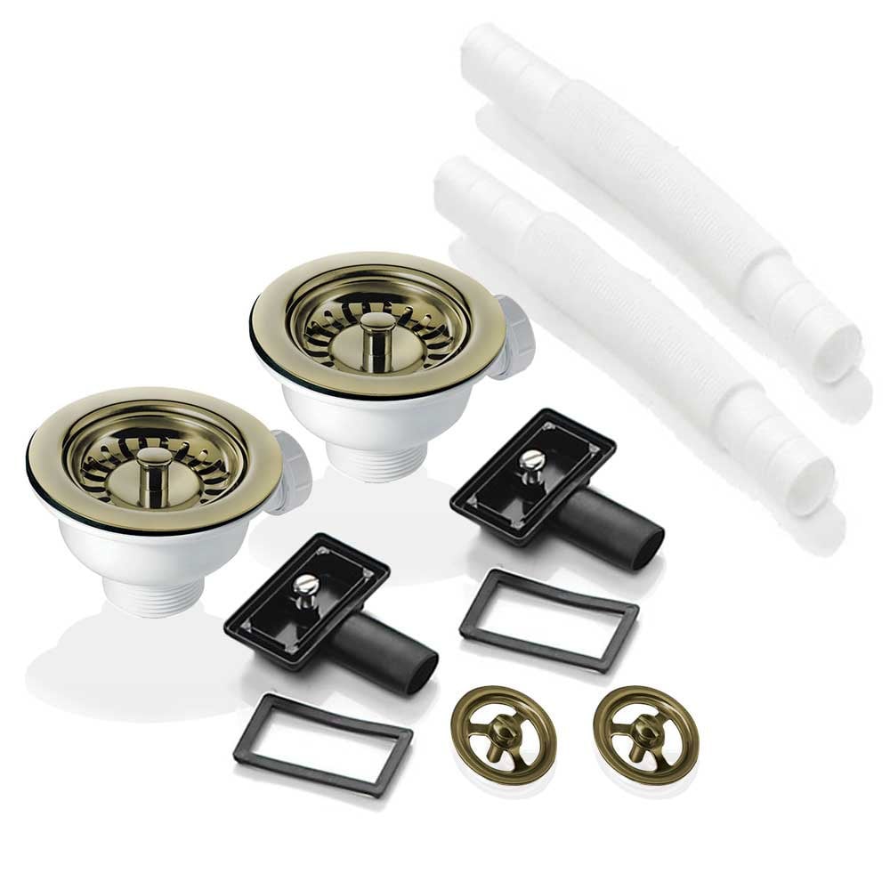 2x 90mm Waste and Round Overflow Set for Astini RAK Rangemaster Ceramic Sink