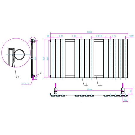 Astini Queenstown 1200x600mm White 700W Designer Heated Towel Rail TIS2086