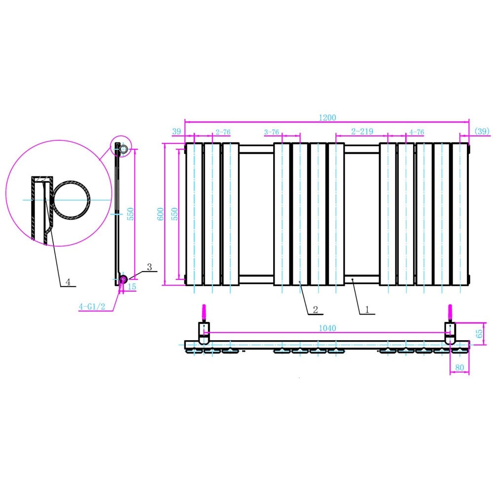 Astini Queenstown 1200x600mm Grey 700W Designer Radiator Heated Towel Rail TIS2095