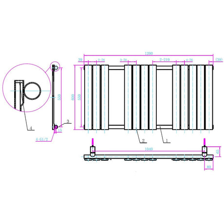 Astini Queenstown 1200x600mm Grey 700W Designer Radiator Heated Towel Rail TIS2095