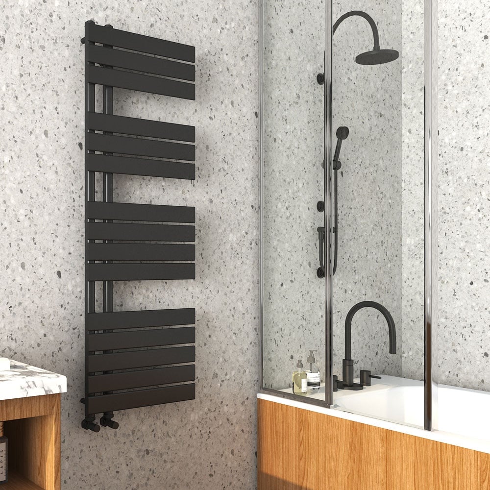 Astini Wellington 1380x500mm Black 700W Designer Heated Towel Rail TIS2143