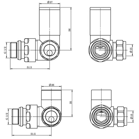 Astini Chrome Corner Towel Rail Radiator Valves TIS0049