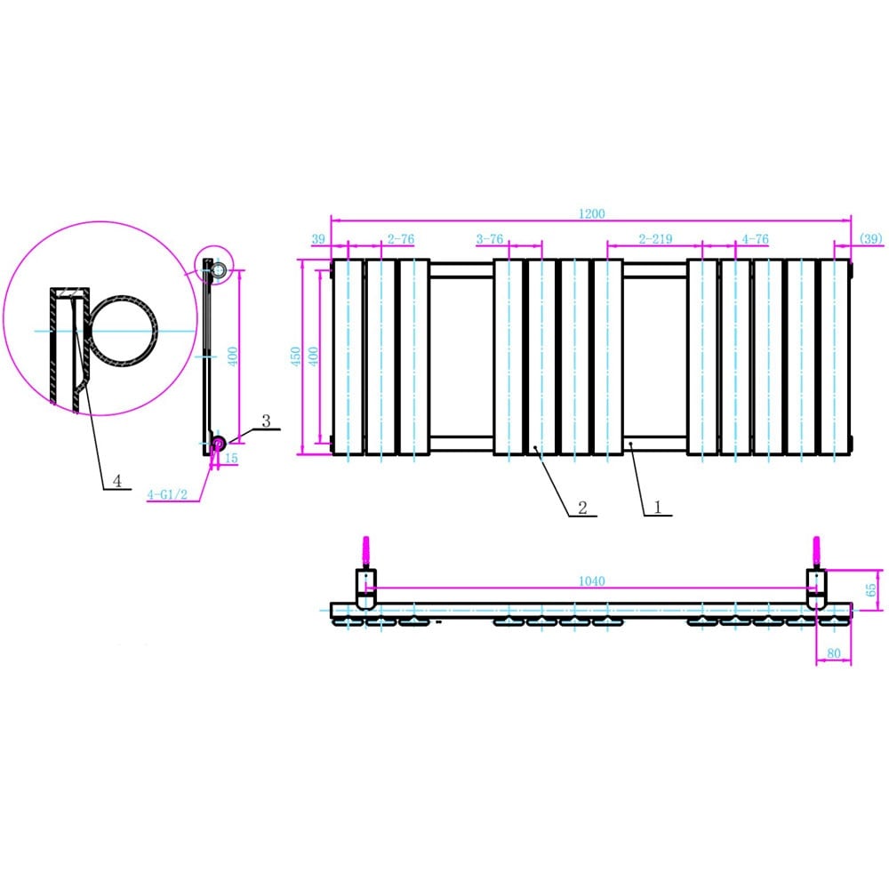 Astini Queenstown 1200x450mm White 600W Designer Heated Towel Rail TIS2082