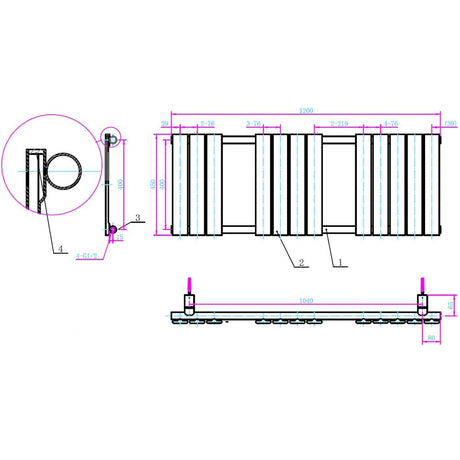 Astini Queenstown 1200x450mm White 600W Designer Heated Towel Rail TIS2082