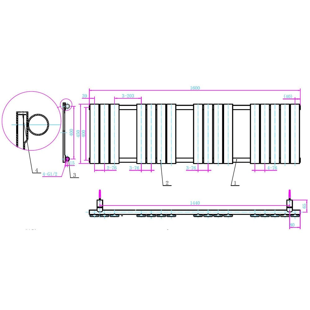 Astini Queenstown 1600x450mm White 750W Designer Radiator Heated Towel Rail TIS2083