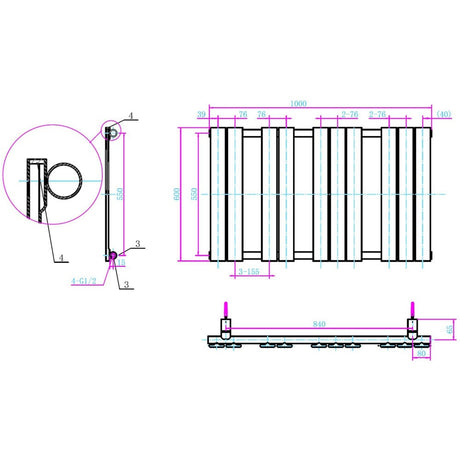 Astini Queenstown 1000x600mm White 400W Designer Heated Towel Rail TIS2085