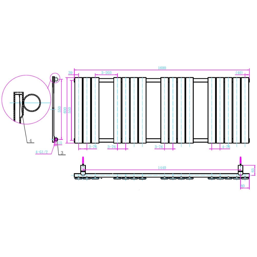 Astini Queenstown 1600x600mm White 950W Designer Heated Towel Rail TIS2087