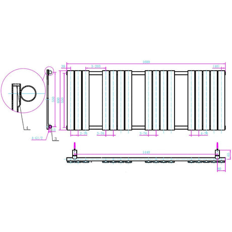 Astini Queenstown 1600x600mm Grey 950W Designer Heated Towel Rail TIS2096