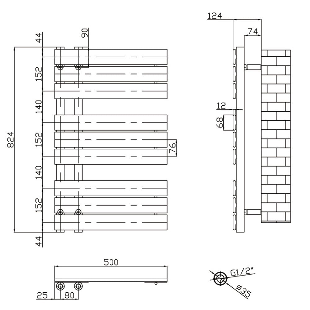 Astini Wellington 824x500mm Grey 400W Designer Heated Towel Rail TIS2097