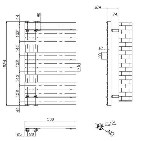 Astini Wellington 824x500mm Grey 400W Designer Heated Towel Rail TIS2097