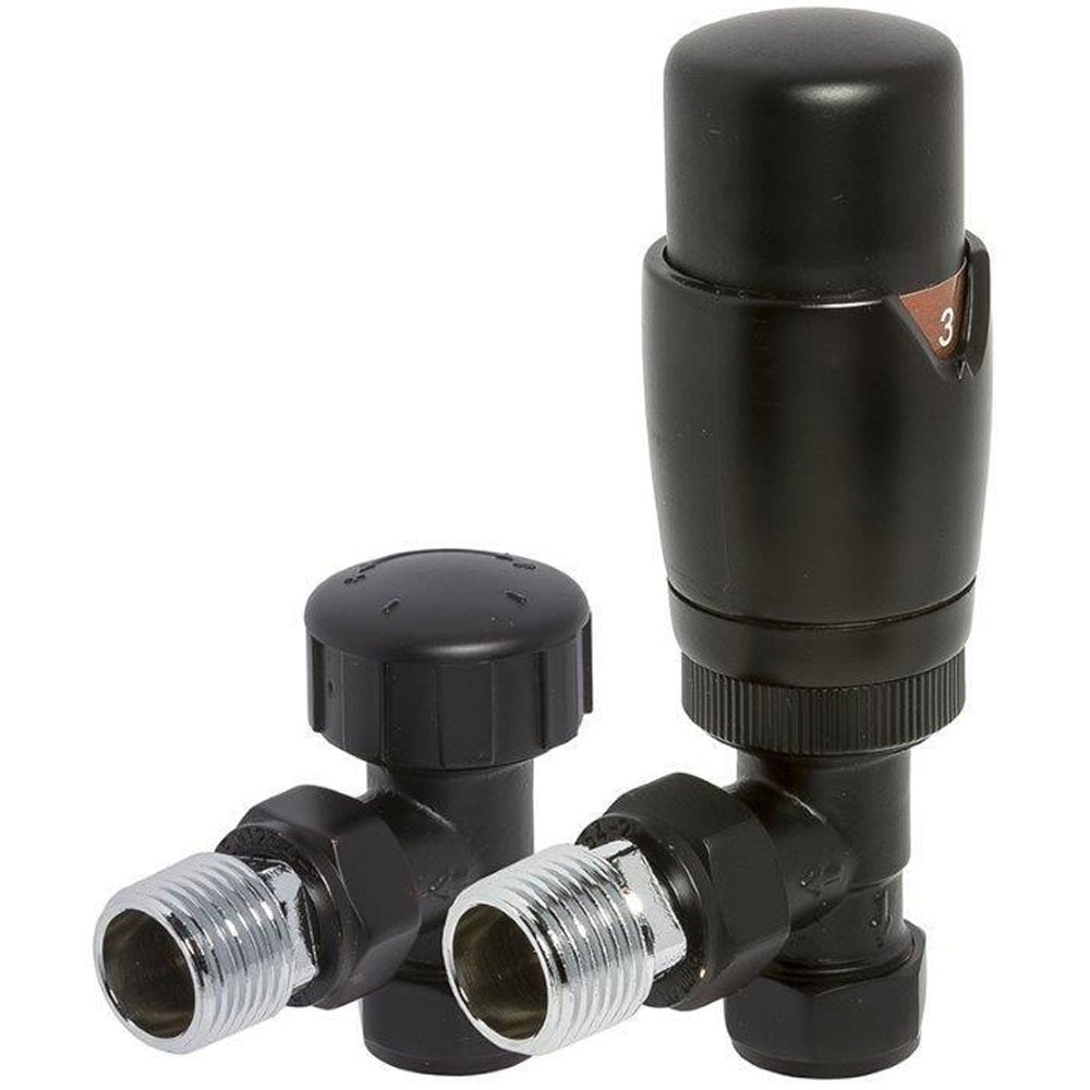 Astini Black Angled Thermostatic Radiator Valves TIS0200