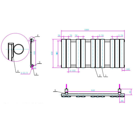 Astini Queenstown 1000x450mm Grey 300W Designer Heated Towel Rail TIS2090