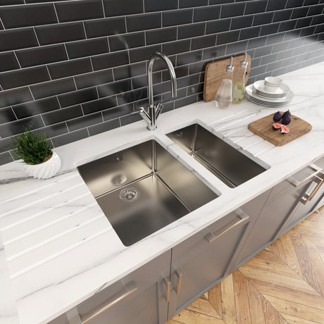 Astini Serena 1.5 Bowl Stainless Steel Undermount Kitchen Sink & Waste 4020+4034