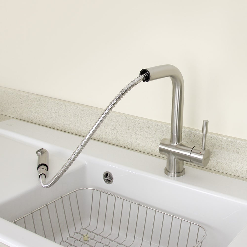 Astini Abele Brushed Stainless Steel Pullout Rinser Kitchen Sink Mixer Tap HK67