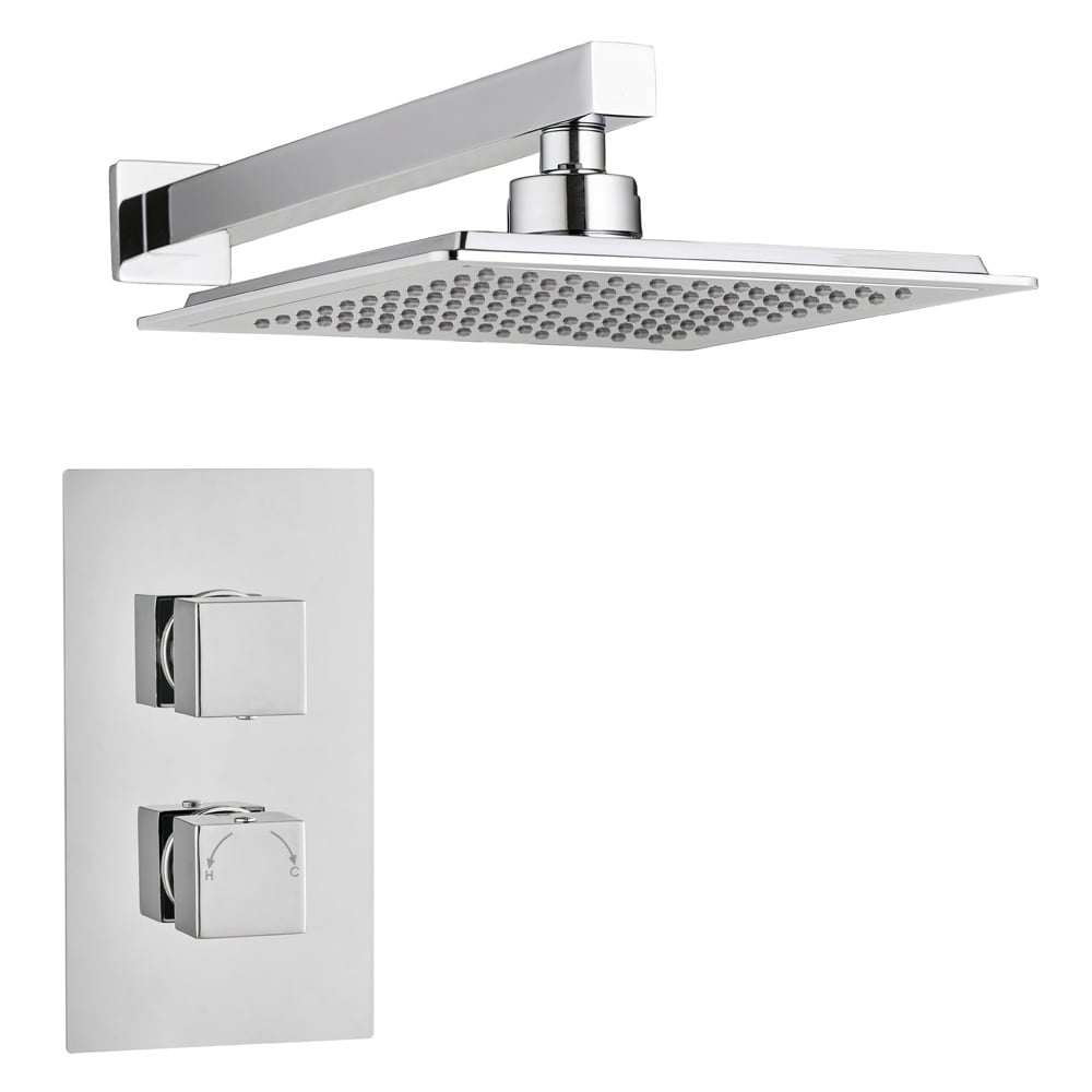 Astini Chrome Square Concealed Thermostatic Shower Valve, Head & Wall Arm TIS0008