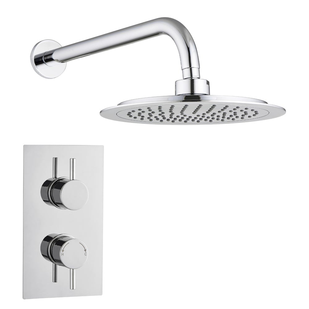 Astini Chrome Round Concealed Thermostatic Shower Valve, Head & Wall Arm TIS0009