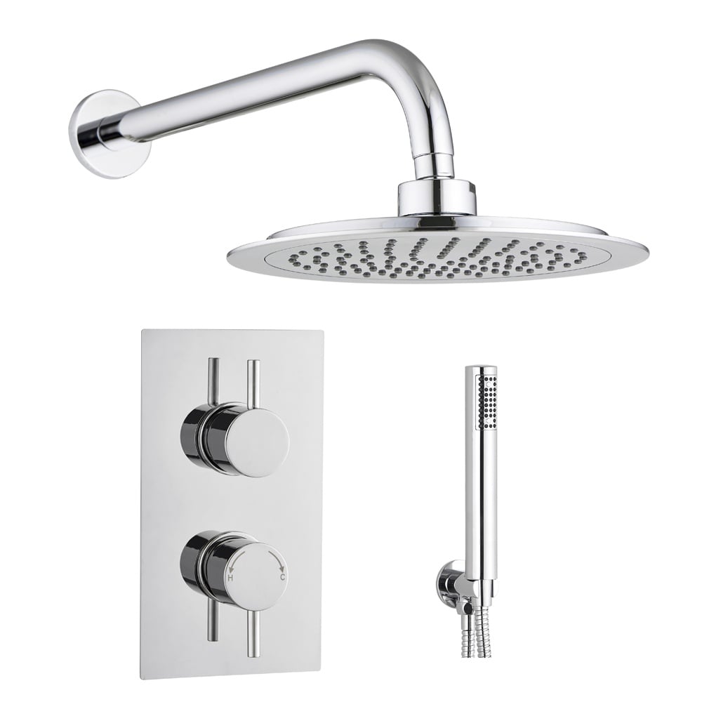 Astini Chrome Round Concealed Thermostatic Shower Valve, Head & Wall Arm TIS0011