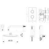 Astini Chrome Round Concealed Thermostatic Shower Valve, Head & Wall Arm TIS0011