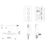 Astini Chrome Round Concealed Thermostatic Shower Valve, Head & Wall Arm