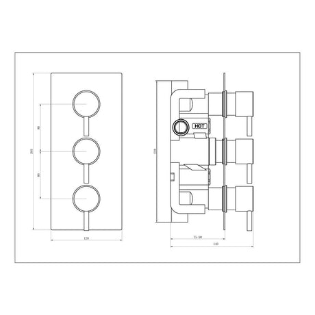 Astini Chrome Round Concealed Thermostatic 3 Lever 2 Way Shower Valve