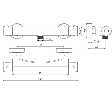 Astini Chrome Thermostatic Bar Mixer Valve with Easy Fit (Oulet Down)