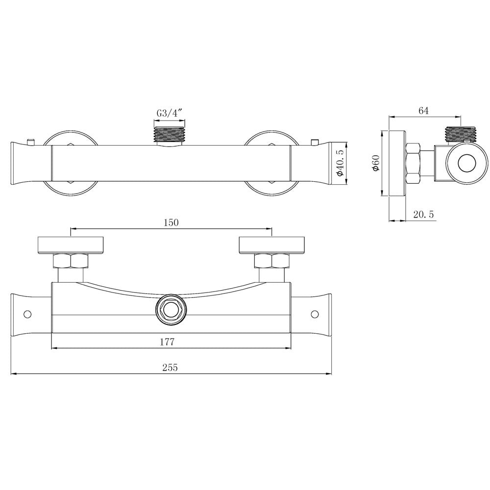 Astini Chrome Thermostatic Bar Mixer Valve with Easy Fit (Oulet Up)