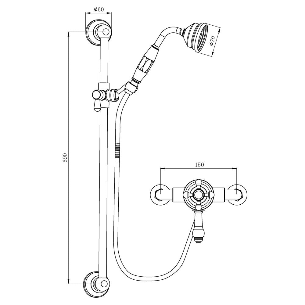 Astini Tenby Chrome Traditional Riser Shower Kit