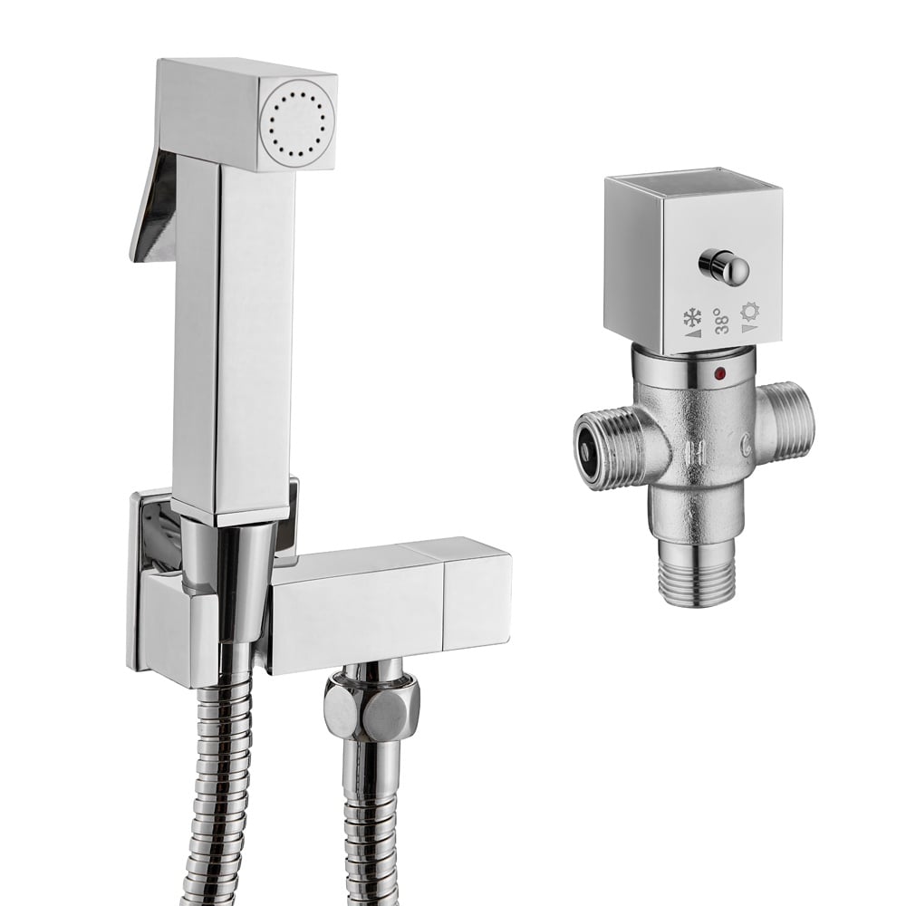 Astini Vellamo Chrome Square Thermostatic Valve & Douche with Diverter Kit