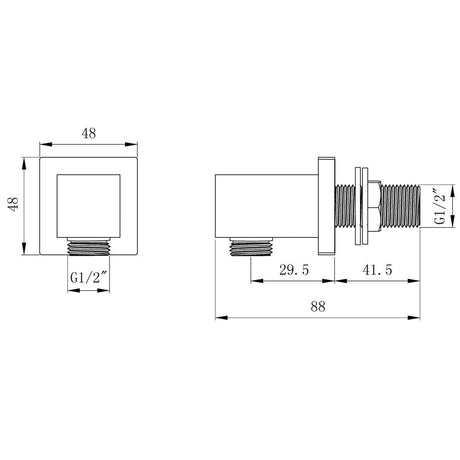 Astini Chrome Square Shower Wall Mounted Outlet Elbow