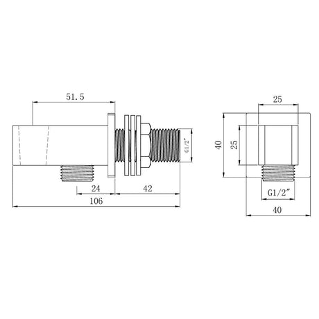 Astini Chrome Square Shower Outlet Elbow and Handset Holder