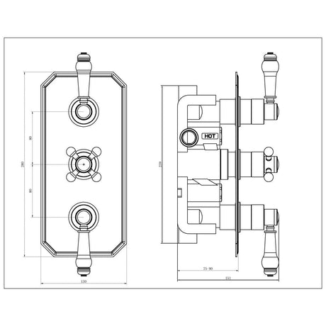 Astini Tenby Chrome Traditional Triple Concealed Thermostatic Shower Valve
