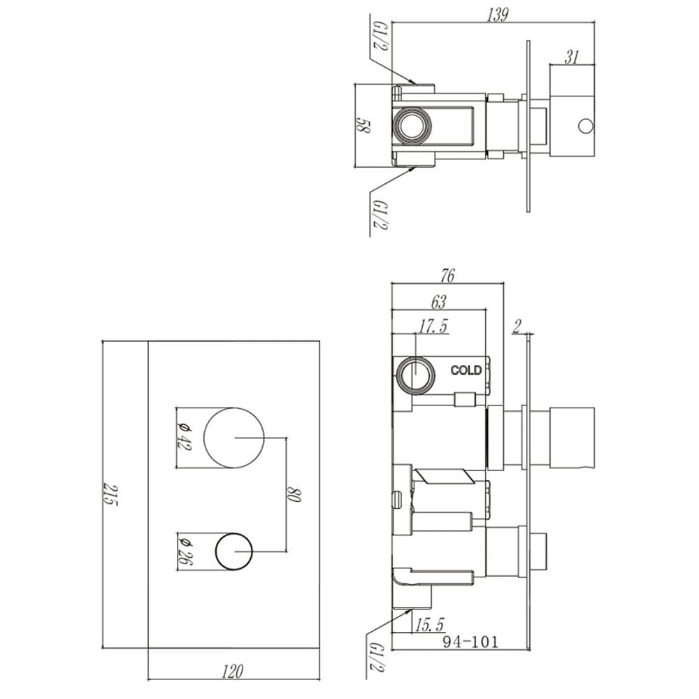 Astini Chrome Round Thermostatic Concealed 1 Outlet Push Button Shower Valve
