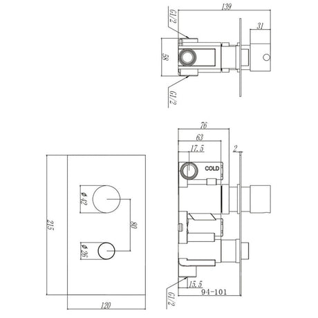 Astini Chrome Round Thermostatic Concealed 1 Outlet Push Button Shower Valve