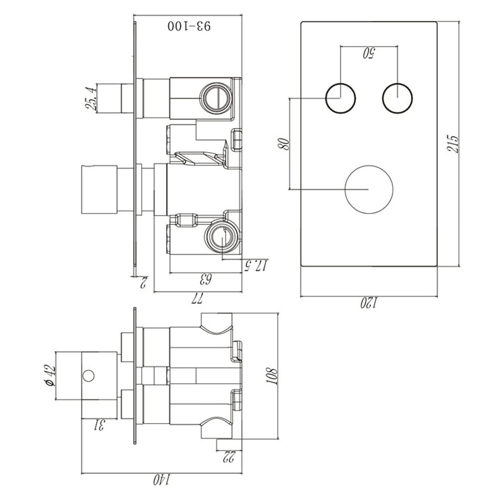 Astini Chrome Round Thermostatic Concealed 2 Outlet Push Button Shower Valve