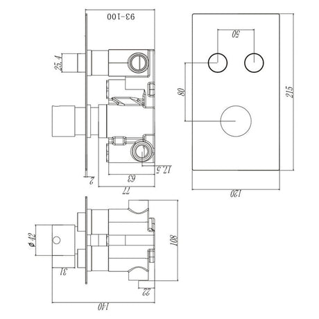 Astini Chrome Round Thermostatic Concealed 2 Outlet Push Button Shower Valve