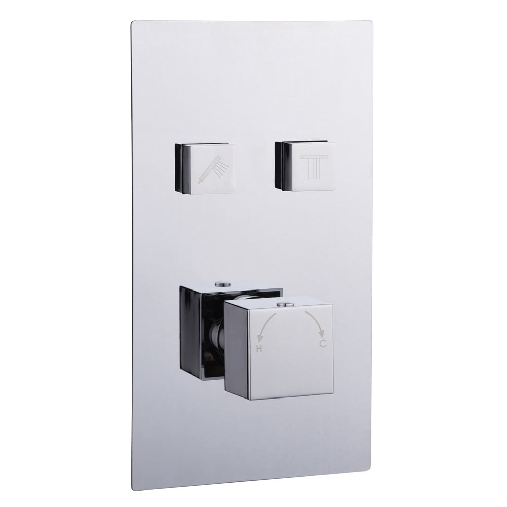 Astini Chrome Square Thermostatic Concealed 2 Outlet Push Button Shower Valve