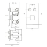 Astini Chrome Square Thermostatic Concealed 2 Outlet Push Button Shower Valve