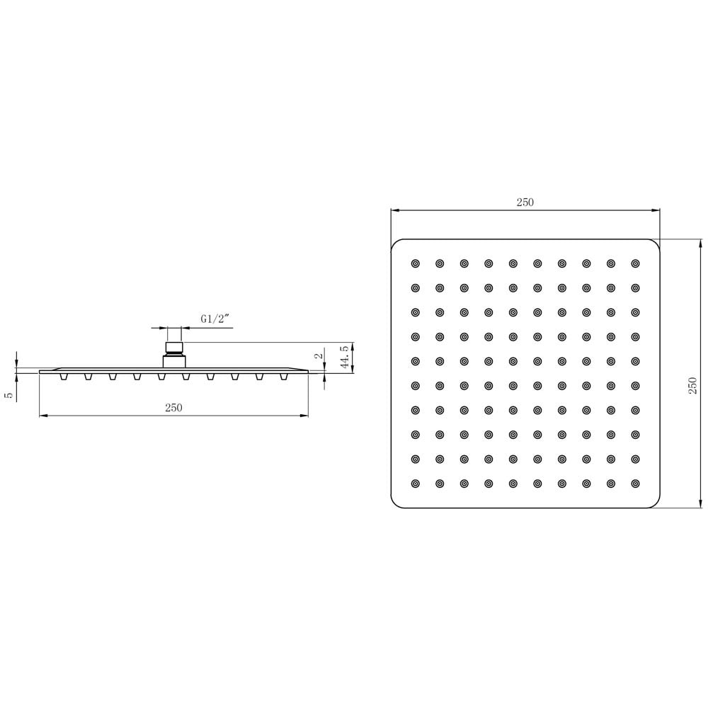 Astini Chrome Square Slimline Fixed Overhead Shower Head 250mm
